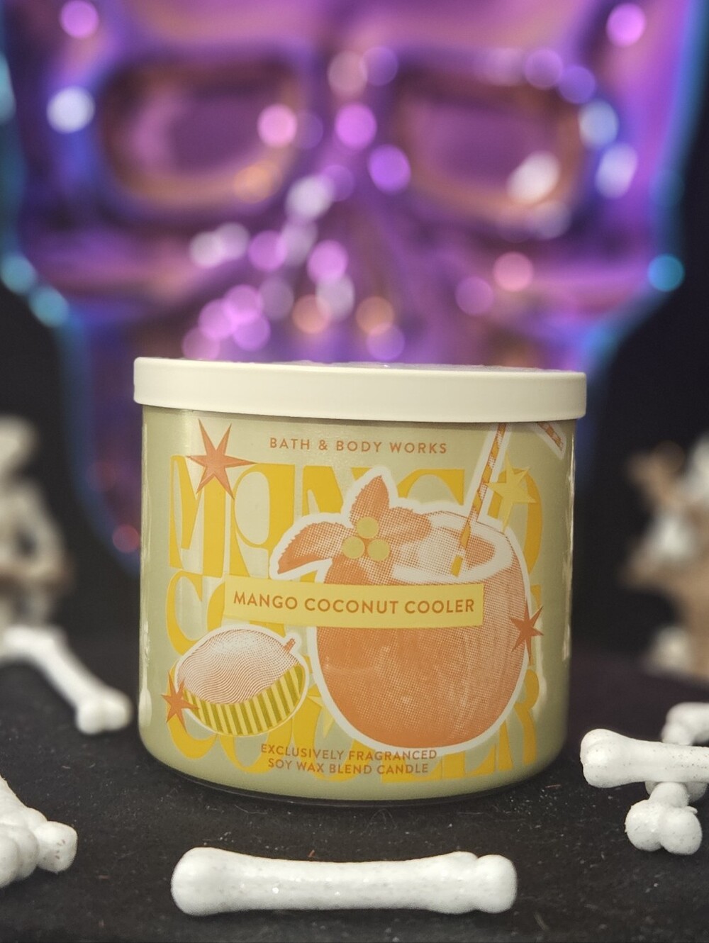 NWT Bath & Body Works Mango Coconut Cooler 3-wick Candle - White, Yellow